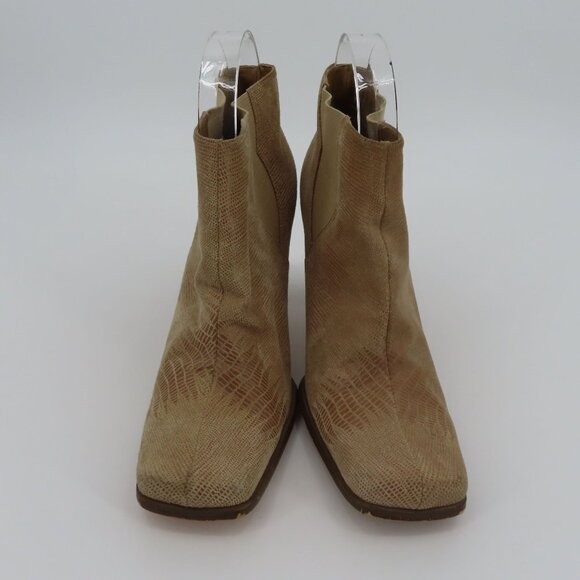 VTG Newport News Women 8 B Tan Leather Upper Square Ankle Boots Booties Boho - Picture 2 of 16